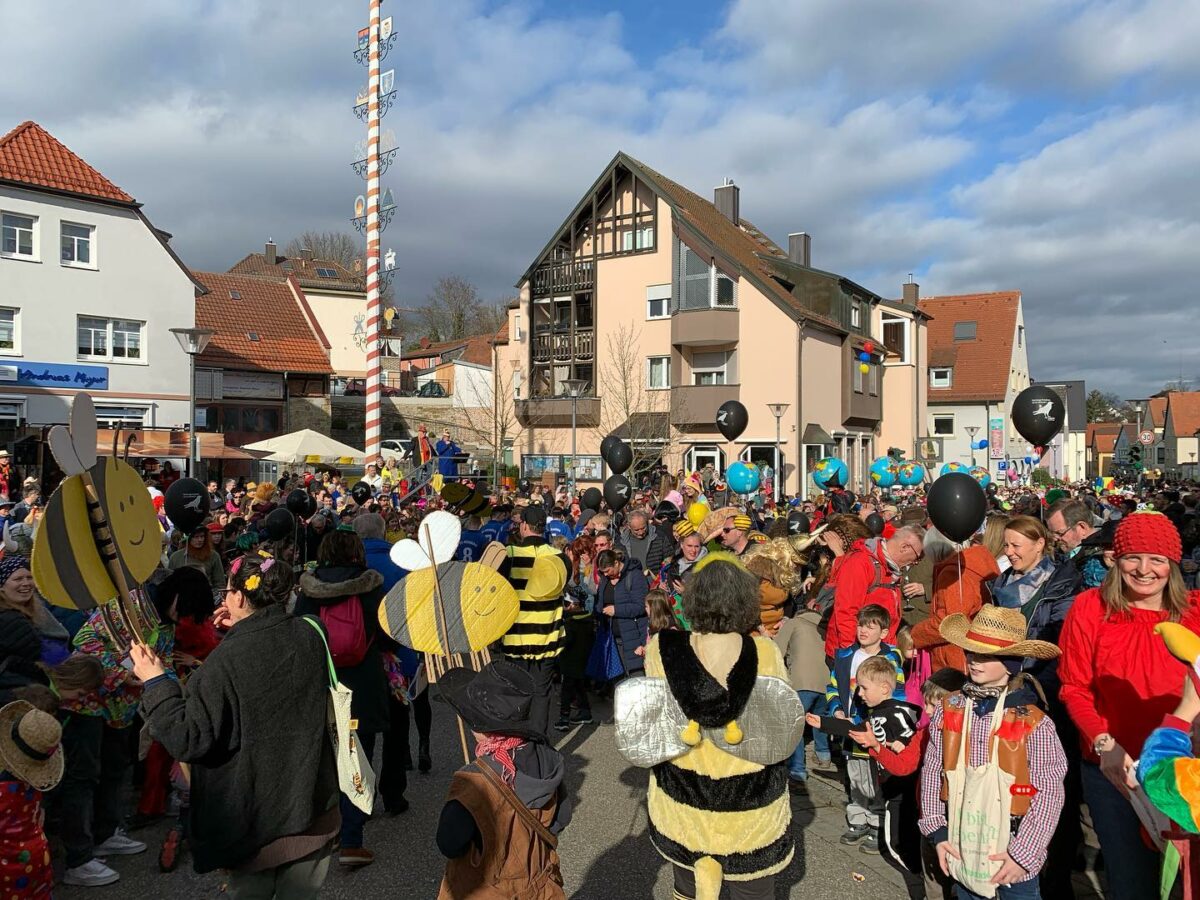 Fotografie von Menschenmengen beim Faschingsumzug in Höchberg