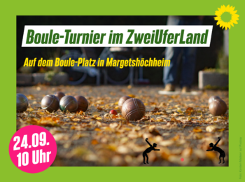 Sharepic mit Boulekugeln auf einem mit gefallenem Herbstlaub bedeckten Boulefeld.