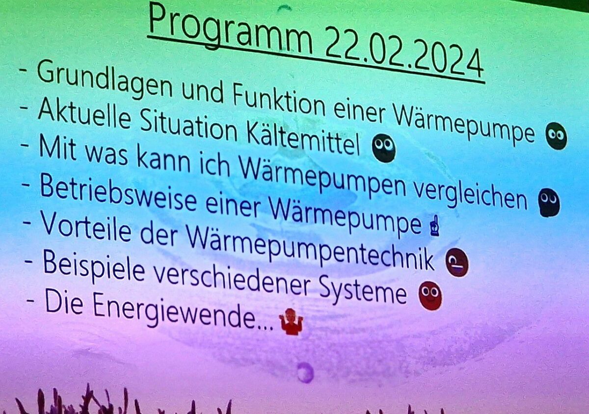 Foto von der PowerPoint Präsentation mit der Folie "Programm 22.02.2024" 